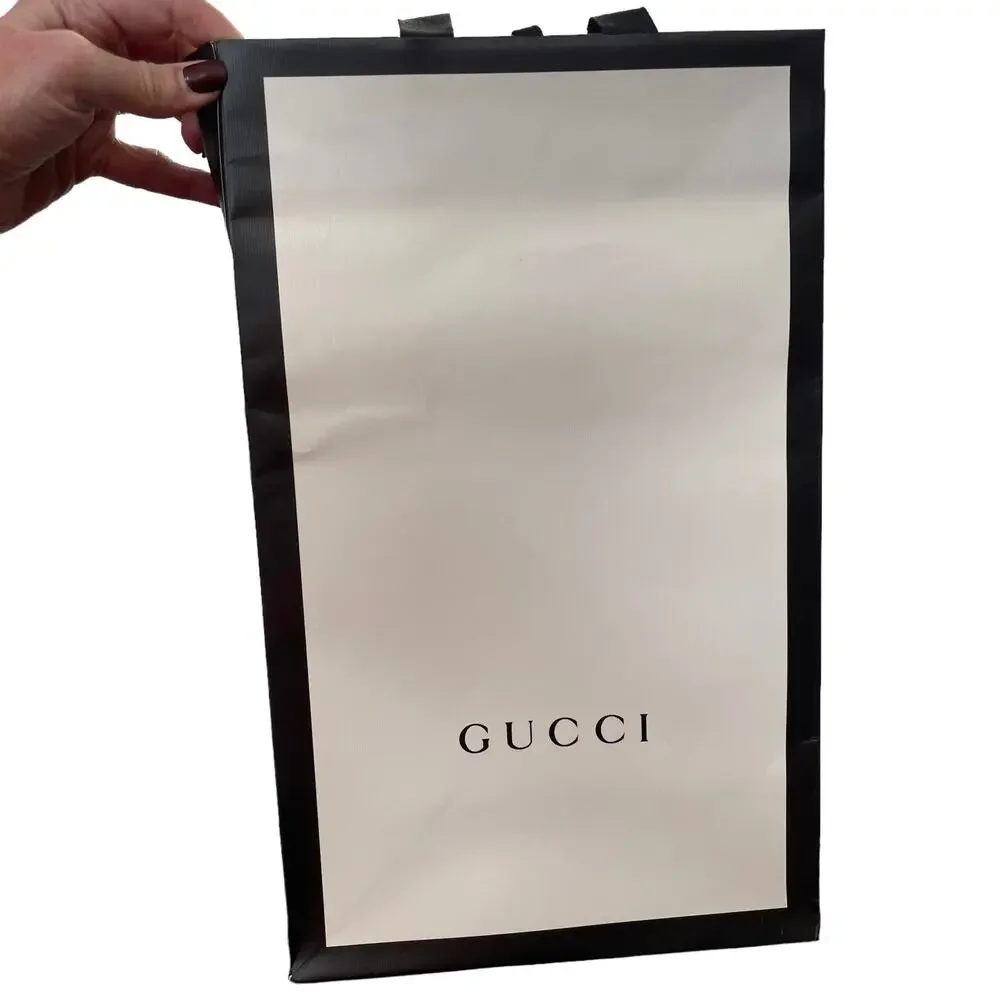 Gucci Shopping Bag Paper White Black 15”x9”x5.5” Shoe Size Empty